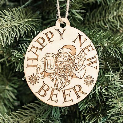 Ornament - Happy New Beer- Raw Wood 3x4in Ornament - Happy New Beer- Raw Wood 3x4in