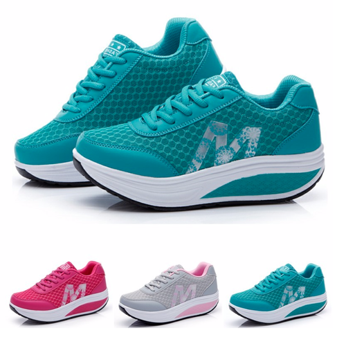 Baskets sneakers femme légères été fitness compensées plateforme vert gris rose - 第 6/10 張圖片