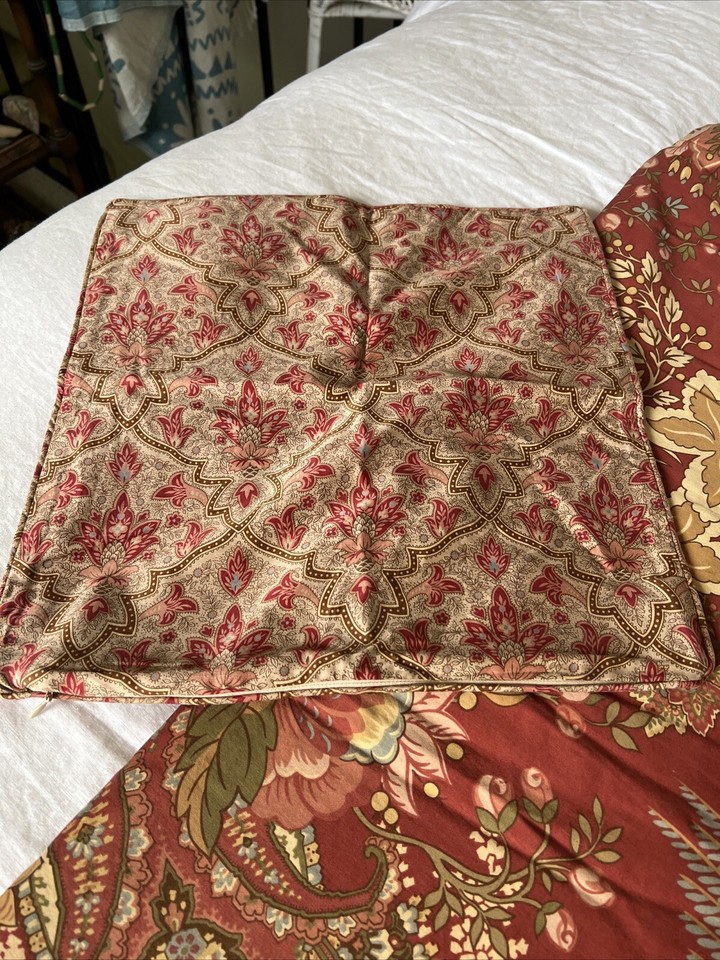 POTTERY BARN Full Queen Duvet Cover Caesarea Red Paisley Birds Cotton