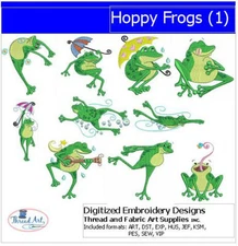 Embroidery Design Set - Hoppy Frogs(1) - 10 Designs - 9 Formats - USB Stick