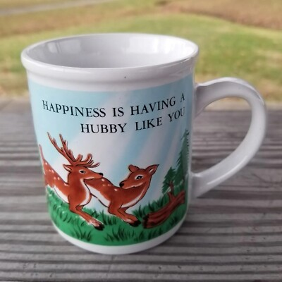 #ad #ad Vintage Coffee Mug Cup HAPPINESS IS HAVING A HUBBY LIKE YOU Deer Husband Gift $9.40