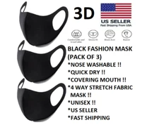 (3 Pack) Reusable Face Mask Black Fashion Washable Masks Unisex/ Ship from USA