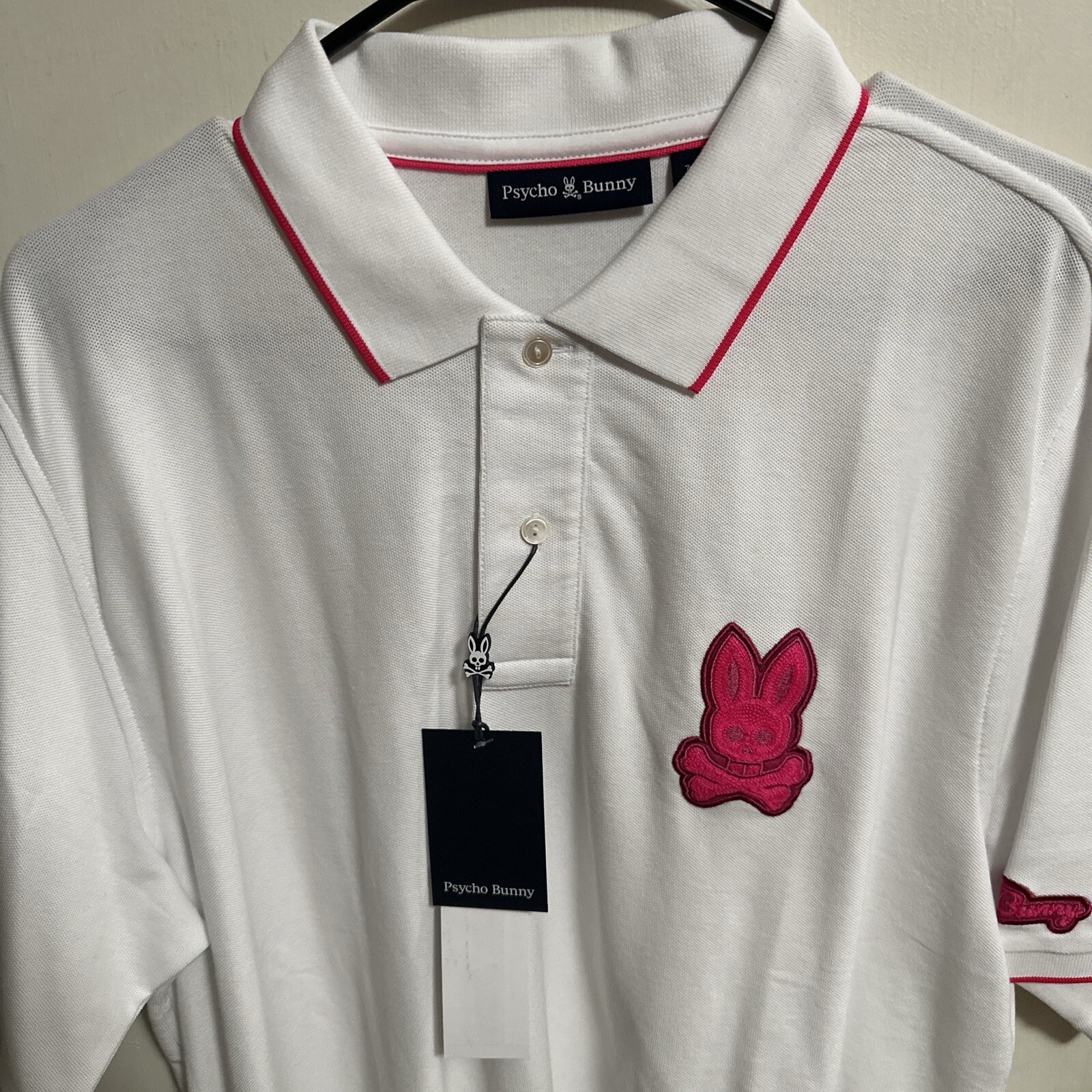 2-NWT-2026PSYCHO BUNNY  MEN'S NEW 100percent PIMA COTTON POLO SHIRT SIZE 7 XLG-WHITE