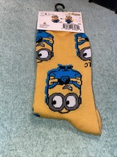 Universal Studios Minions Crew Socks Men's Shoe Size 6-12 New With Tags