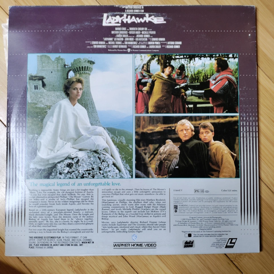Laserdisc 12" Ladyhawke Movie Extended Play Foto 2 de 2