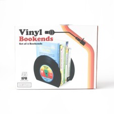 2pc Gift Republic Vinyl Record Bookends Retro Decor Book Holder Stand Black