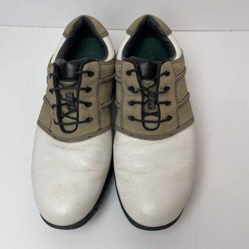 Scarpe da golf FootJoy Contour Series 54364 uomo taglia 9,5 M marrone bianco sella con borsa - Foto 4 di 10