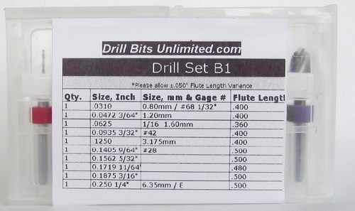 Fractional Carbide Drill Set 1/32, 3/64, 1/16, 3/32, 1/8, 9/64, 5/32, 11/64 B1 - Picture 2 of 4