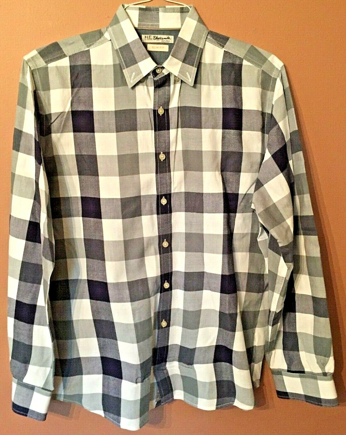 Mango By H.E. Blacksmith Men's Medium Plaid LS. Slim Fit Button Down Shirt