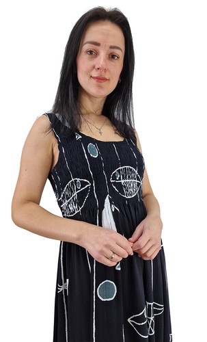 Ikat Damen langes Sommer fließendes Kleid mit gesmoktem Oberteil - passt Größen 8-28 - Bild 56 von 270