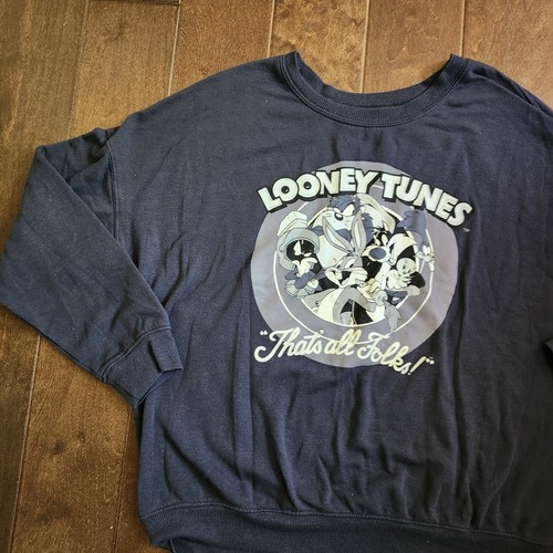 Looney Tunes YOUTH JUNIOR Sweatshirt Large Blue That's All Folks! - Picture 3 of 13