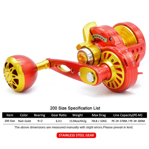 200 Size Lever Drag Fishing Reel 6.3:1 High Speed 9+2 Bearings Right / Left Hand - Imagen 3 de 11