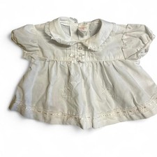 Vintage newborn Sears white baby girl dress embroidered farm animal