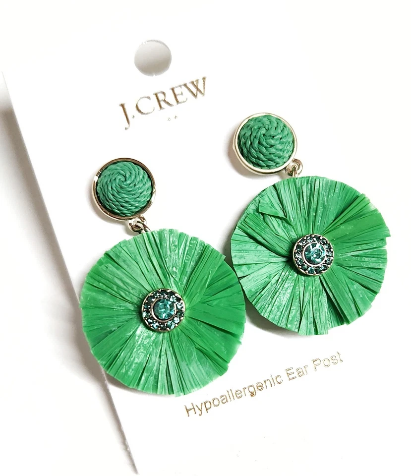 Pendientes colgantes de paja verde trébol brillante J.Crew Factory CK608 NUEVOS CON ETIQUETAS Foto 3 de 4