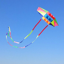 Beach Kites for Adults Large with Long Tail, 98 Inches Super Easy Flyer 3D Rainb
