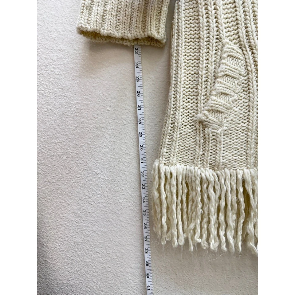 Hollister Womens M/L Cardigan Sweater Fringe Shawl Collar Knit Oversized Chunky - Image 3 of 4