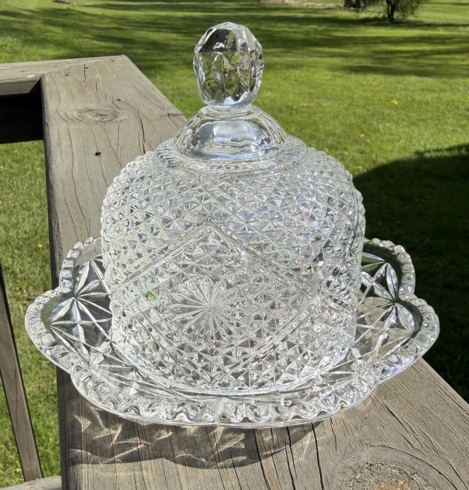 Vintage Avon Butter Dish with Dome Lid - Diamond Pattern - Clear Pressed Glass