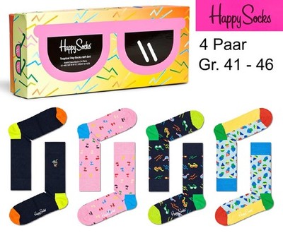 Happy Socks Tropical Day 4 Paar Socken in Geschenkbox Gr. 41-46  Neu Geschenkset