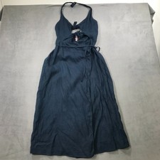 Reformation Dress Womens Small Navy Blue 100% Linen Midi Beachy Tie Front Wrap