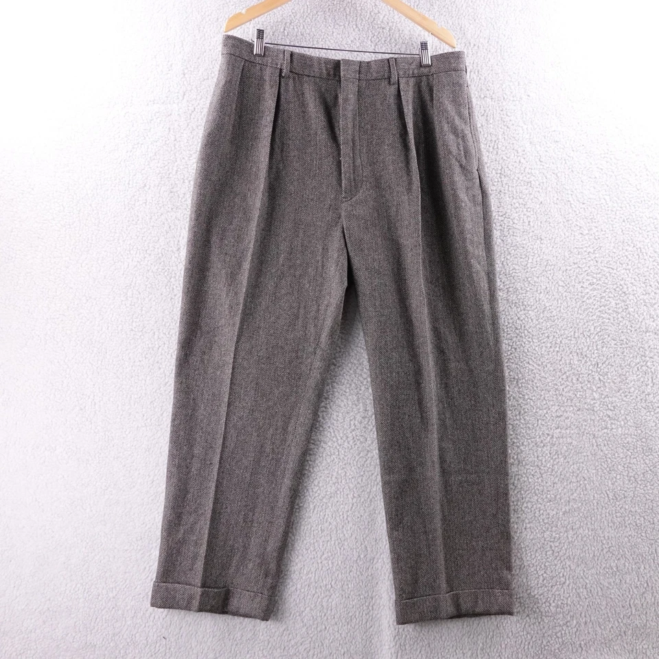Polo Ralph Lauren Men Herringbone Pleated Wool Blend Trousers Pants 40x30 Gray - Image 2 of 4