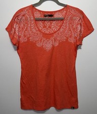 Prana Breathe Top Womens Large Orange Tee Pai...