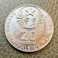2004 Mauritania 20 Ouguiya Coin KM# 5a  Copper-Nickel Uncirculated