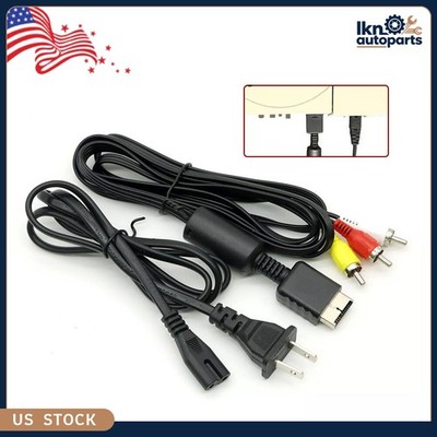 Audio AV RCA+AC Cable Power Supply Adapter Cord For Sony Playstation 1/2 PS2 FAT