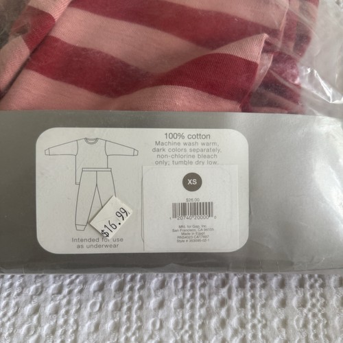 Youth Kids Gap Striped Vintage Long John’s Pajamas Red Pink Size XS New Unisex - Picture 8 of 9