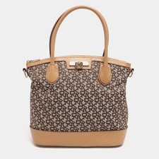 Borsa a tracolla in tela e pelle firmata Dkny beige