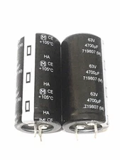 Two Panasonic 4700uF 63v 105 deg Electrolytic Capacitors. New! Tested! Matched!