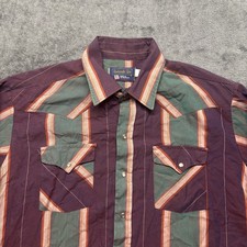 Vintage Panhandle Slim Shirt Mens 17.5x35 Green Red Striped Pearl Snap Western