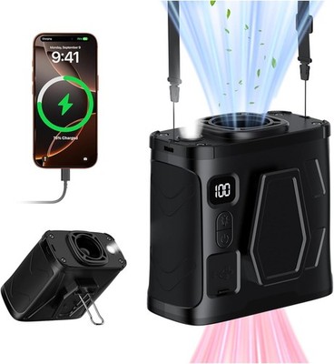 Portable Waist Fan 10000mAh 100 Level Speed Waist Fan Strong Airflow LED Display