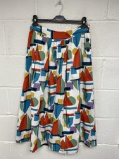 Seasalt Cornwall White Multi Abstract Button Up A Line Midi Skirt UK12 PWM