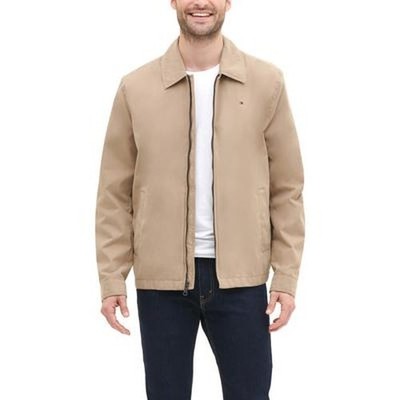 Tommy Hilfiger Lightweight Full Zip-Front Jacket Men's S Khaki Solid Long Sleeve