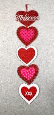 Valentine's Day Decorations Plaque Door/Wall Art PINK RED WHITE Hearts 22" Long