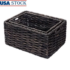 Handmade Twisted Wicker Storage Baskets Set of 2 Organizing Bins W/ Handles New