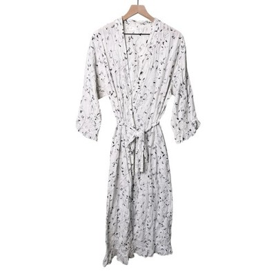 Eileen West Floral Embroidered Embroidery Robe White Black Women s Size Large/XL