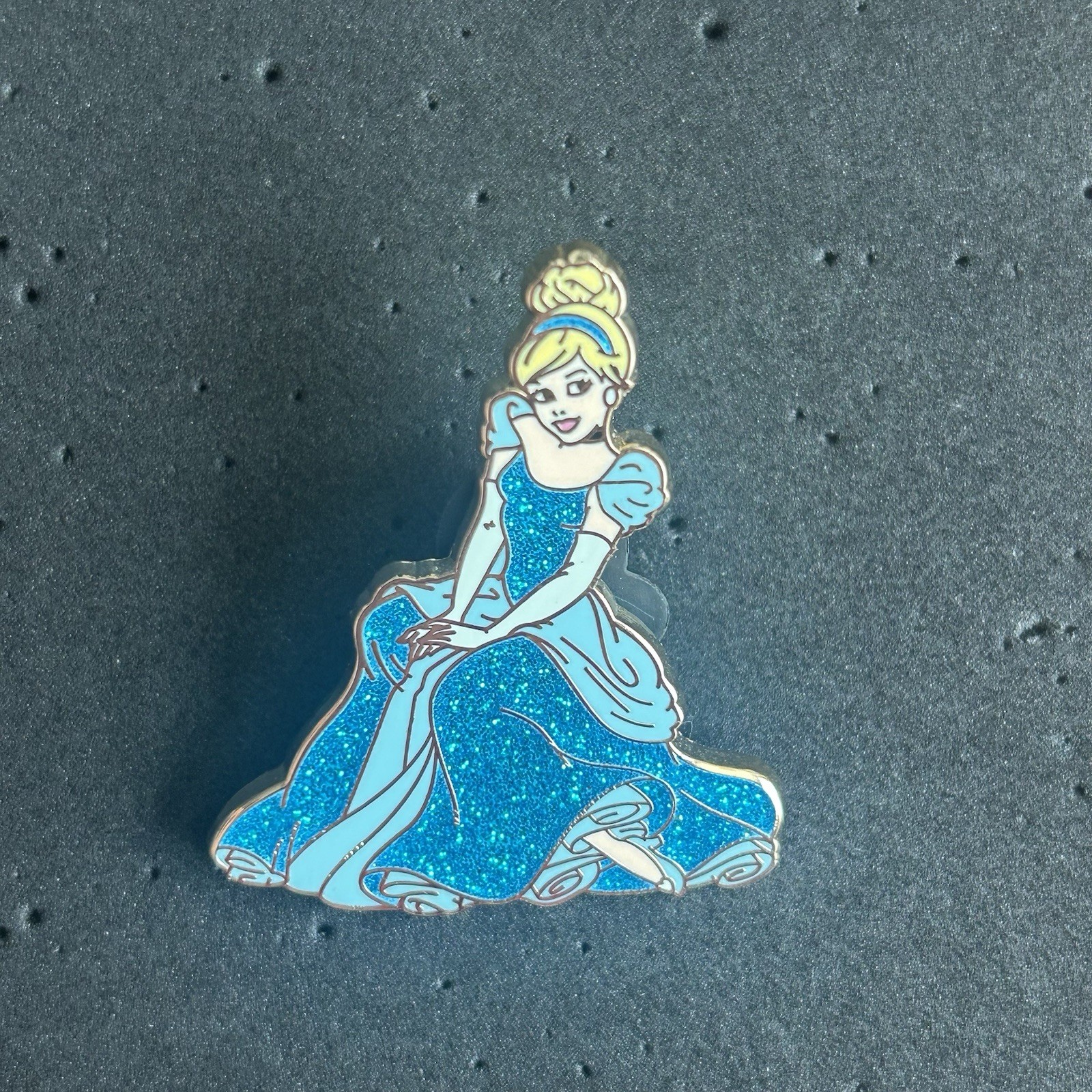 Disney Pin Cinderella Sitting In Blue Glitter Ball Gown Dress Hands On Lap 2016