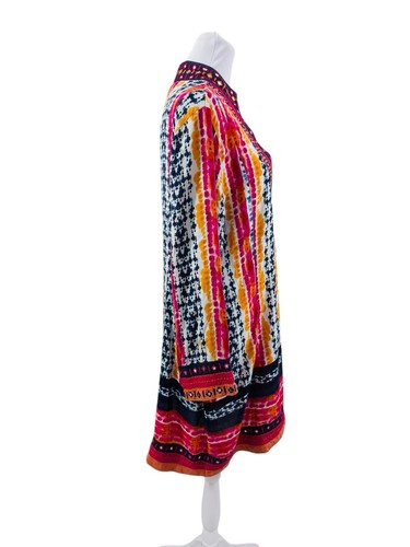 Soft Surroundings Moroccan Tunic Dress M Pink Blue Ikat Embellished Embroidered - Picture 2 of 10