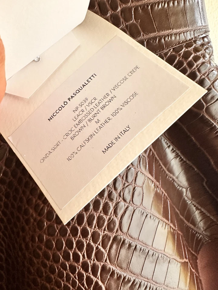 FALDA ONDA Niccolo Pasqualetti Cocodrilo Cuero Repujado Viscosa Crepé Nueva con Etiquetas Nueva $1100 Foto 4 de 4