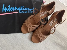 NEW International Dance Shoes, Tan Shimmer Latin Heels, 6.5 UK Narrow, 3" Heel