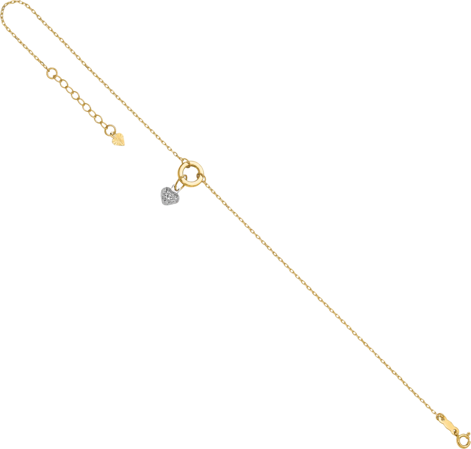 Pulsera tobillera corazón redondo oro macizo de dos tonos 14K Foto 4 de 4