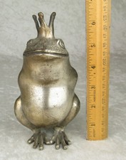 Metal Frog Prince Figurine Crown Mid Century Modern 6-1/4 inch tall