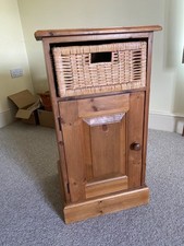 Pine bedside cabinet - wicker drawer over cupboard
