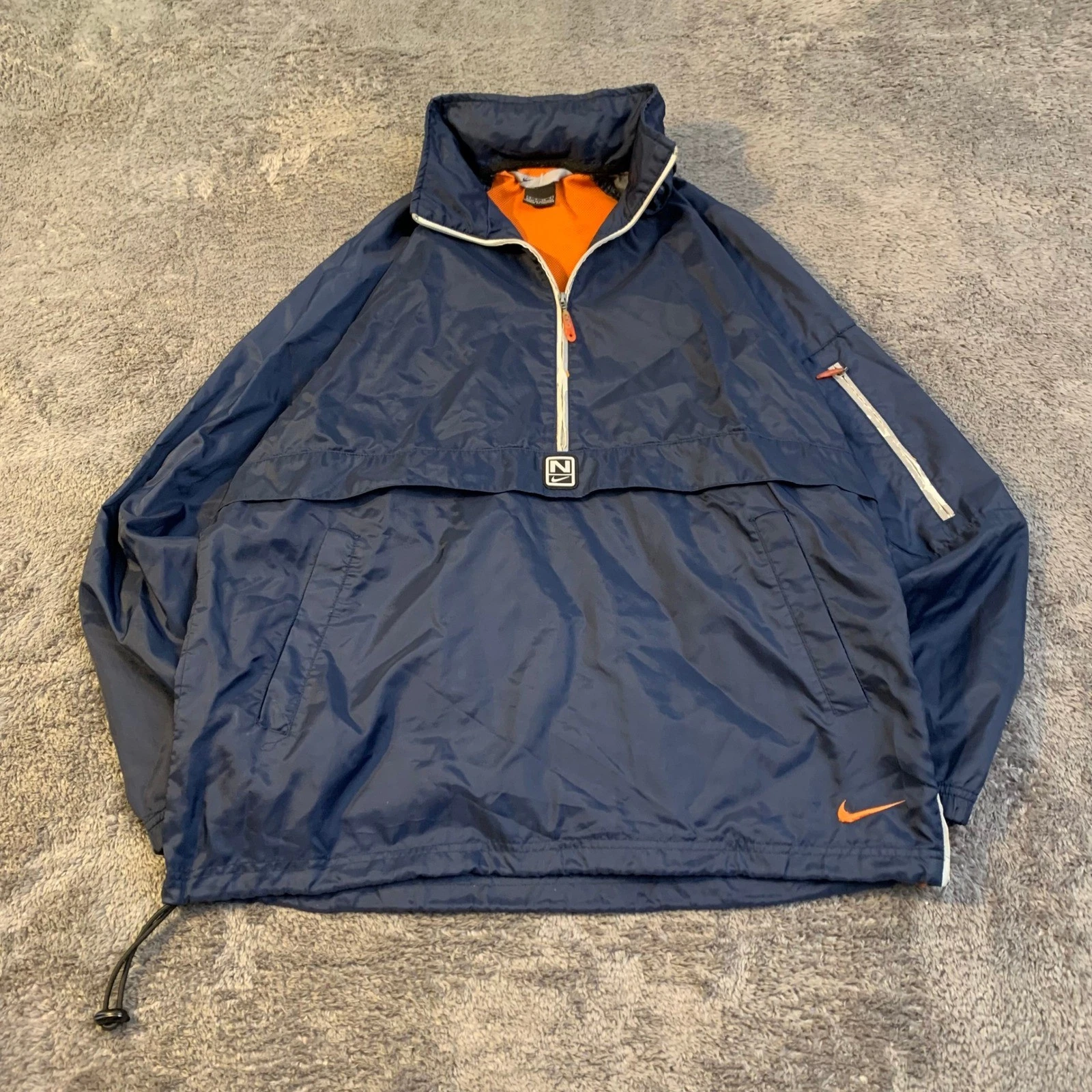 Nike Mens Vintage Y2K Half Zip Windbreaker Navy Blue Mesh Lined Pullover Small