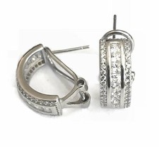 925 Solid Sterling Silver 25mm Wrap Huggie Hoop Cubic Zirconia Hypoallergenic...