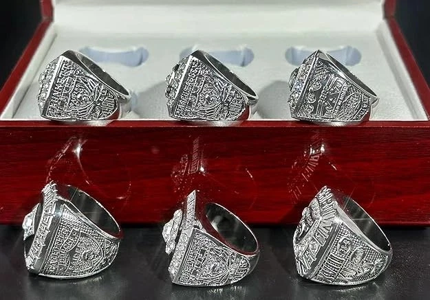 Juego de 6 anillos de campeonato Oakland/LA Raiders con caja de exhibición pieza de colección Foto 2 de 4