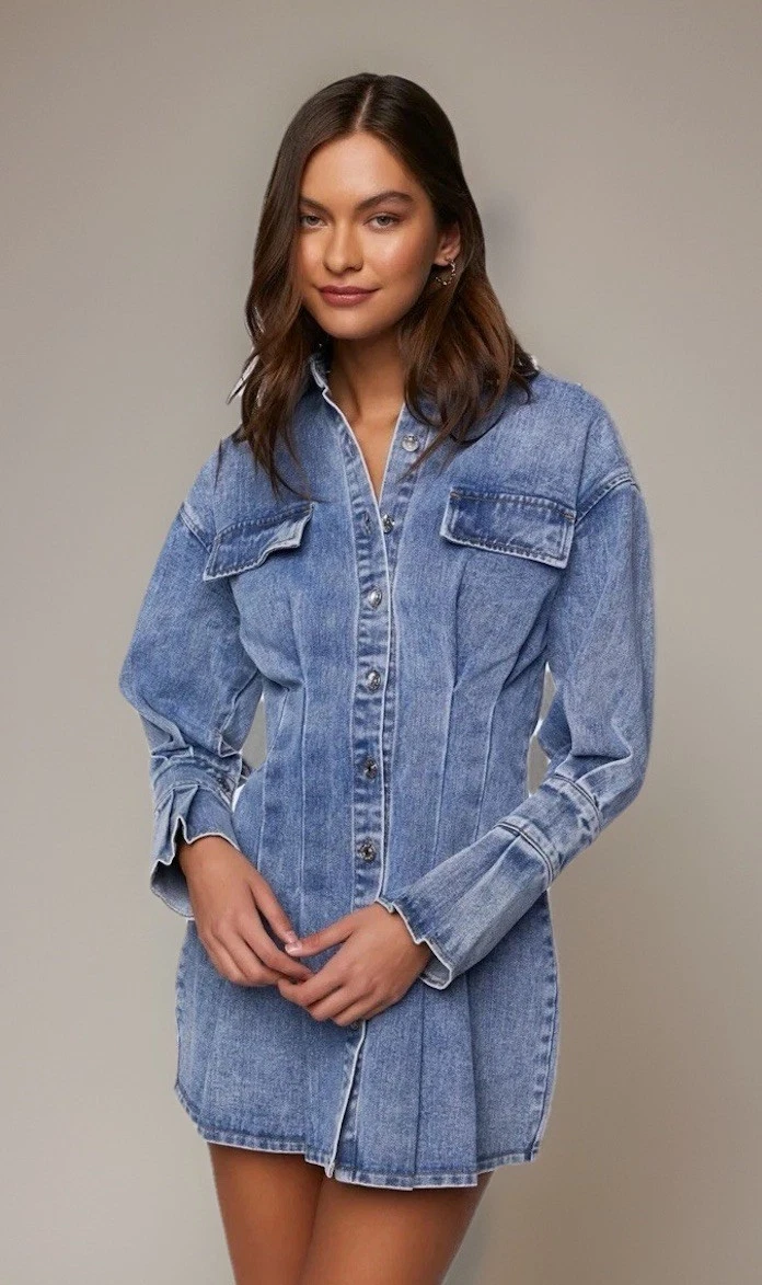forever 21 button down denim dress Denim Button-Front Midi Dress