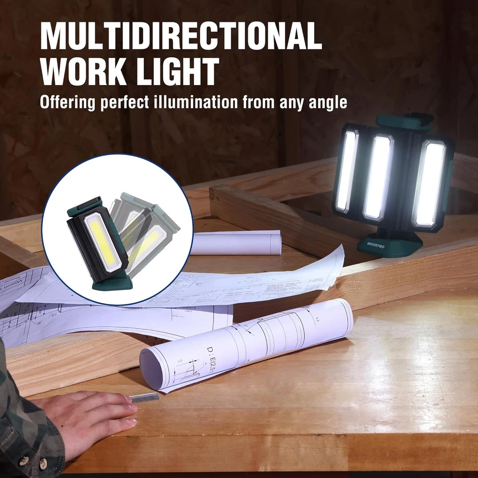 WORKPRO 1200lumen Rechargeable USB-C LED Work Light Foldable Magnetic Flashlight - Image 3 of 4