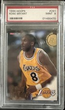 Hoops 1996 Kobe Bryant Rookie #281 Los Angeles Lakers PSA 9 Graded Card. rookie card picture